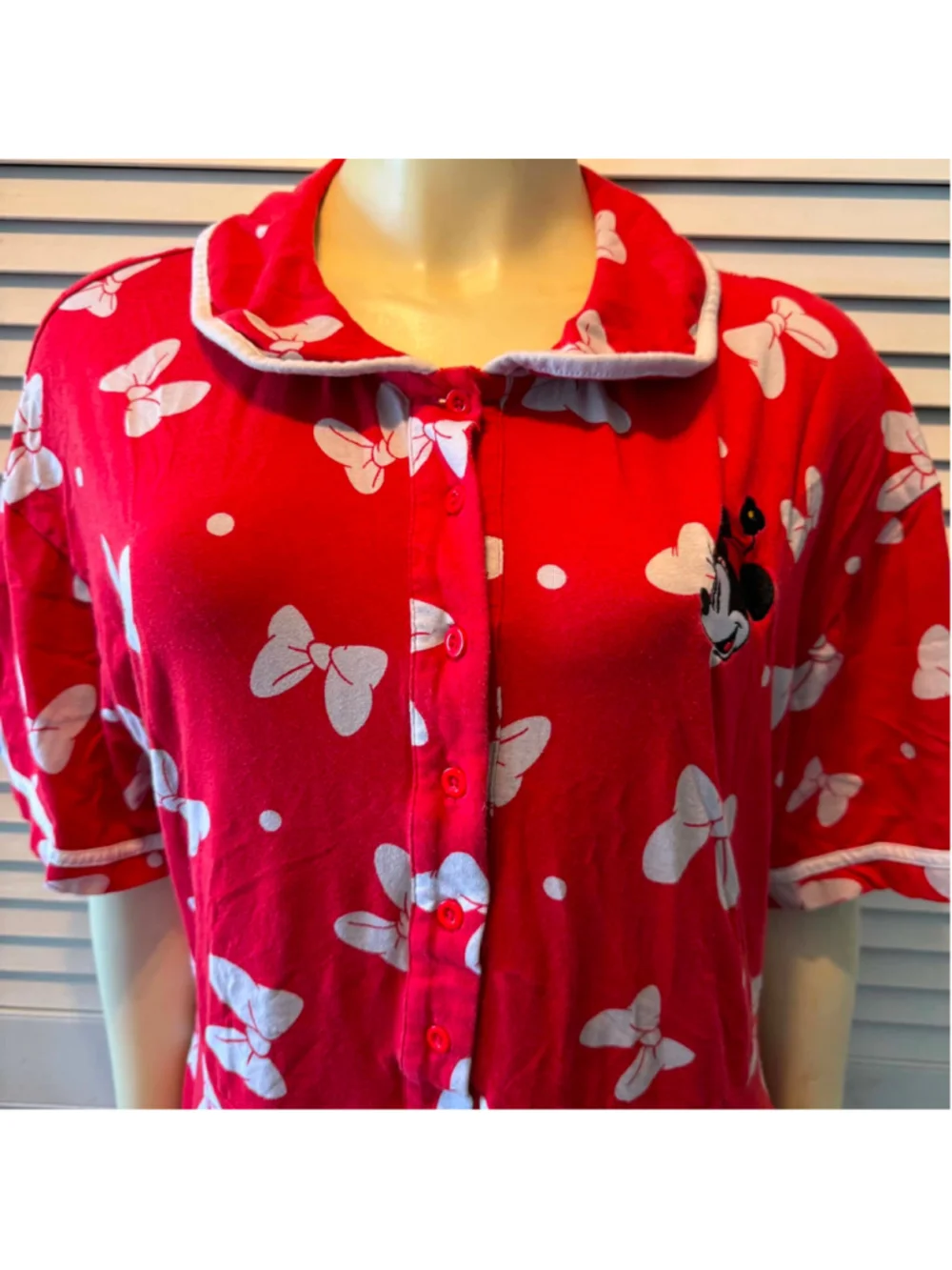 Disney Minnie Mouse Bow Print Women Pajama Dress Red White Size 1X